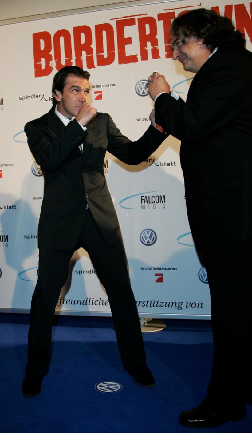 Antonio Banderas and Gregory Nava at the premiere of "Bordertown".