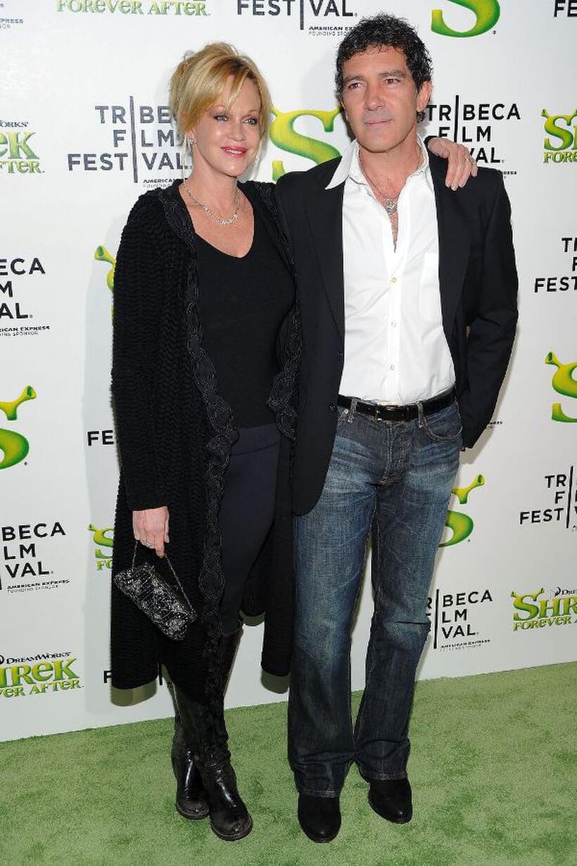 Melanie Griffith and Antonio Banderas at the New York premiere of "Shrek Forever After."