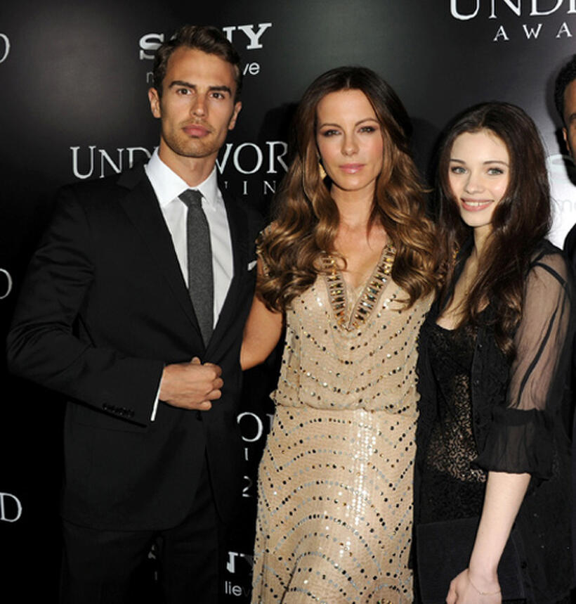 Theo James, Kate Becksinsale and India Eisley at the California premiere of "Underworld: Awakening."