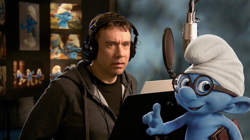 Fred Armisen on the set of "The Smurfs."