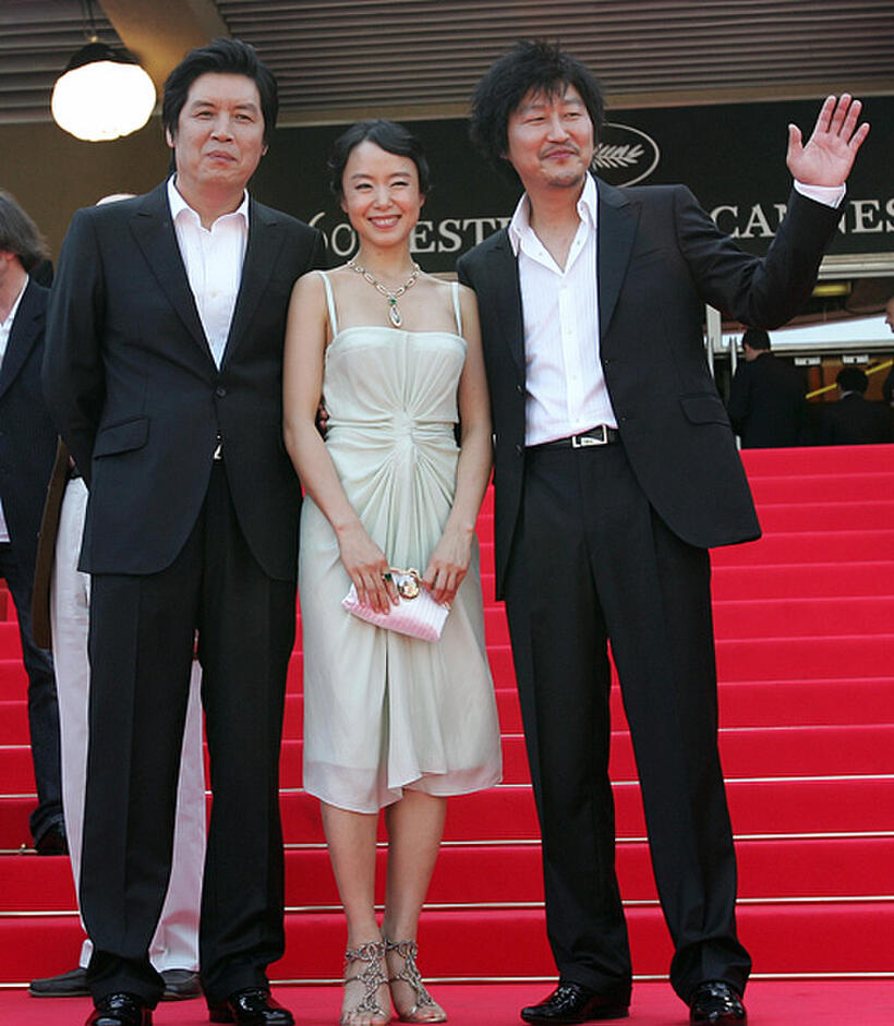 Director Lee Chang-Dong, Jeon Do-yeon and Kang-Ho Song at the red carpet of 60th International Cannes Film Festival.