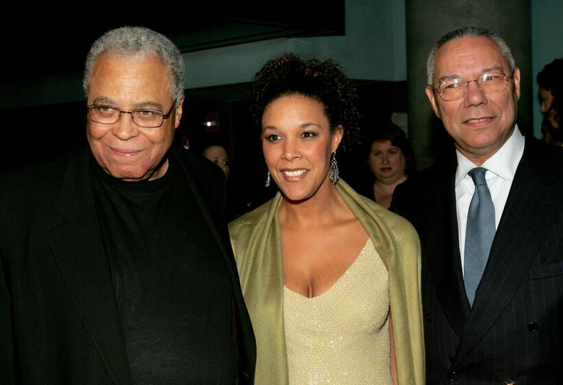 James Earl Jones, actress Linda Powell and her father former Secretary of State Colin Powell at the New York opening night of "On Golden Pond".