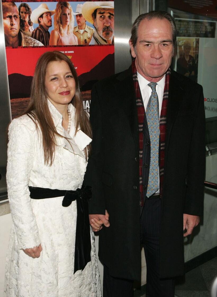 Tommy Lee Jones and his and wife at the premiere of "The Three Burials of Melquiades Estrada" at the Paris Theatre.