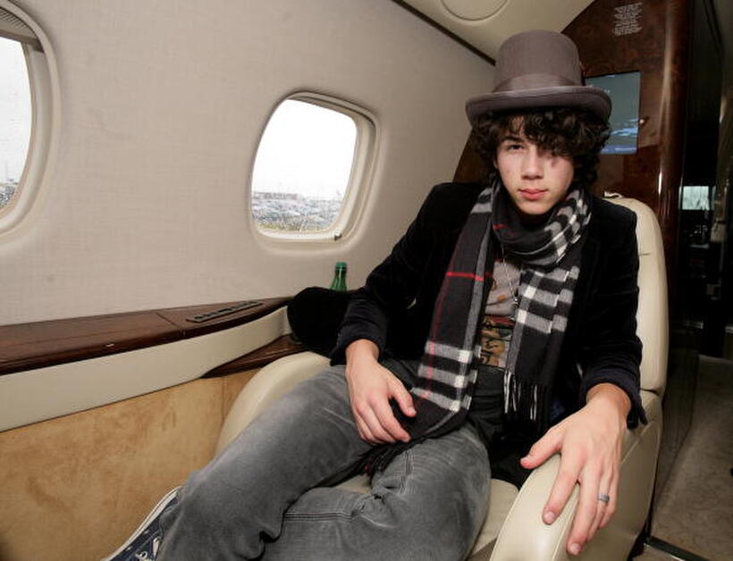 Nick Jonas at the Embraer RJ135 private jet in UK.
