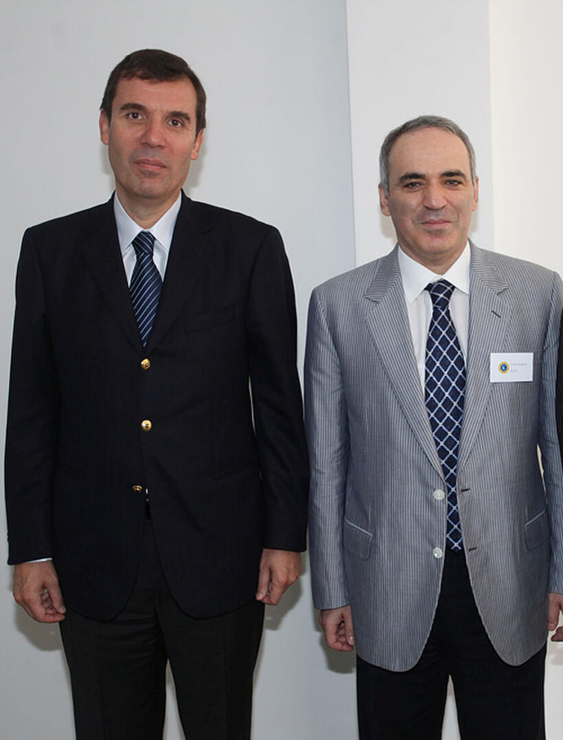 Silvio Danailov and Garry Kasparov at the press conference of Chess Foundation Launch in Valencia.