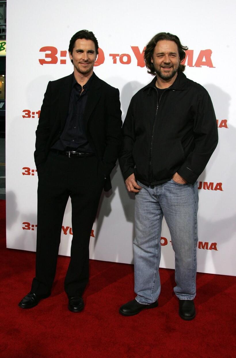 Christian Bale and Russell Crowe at the Los Angeles premiere of "3:10 To Yuma."