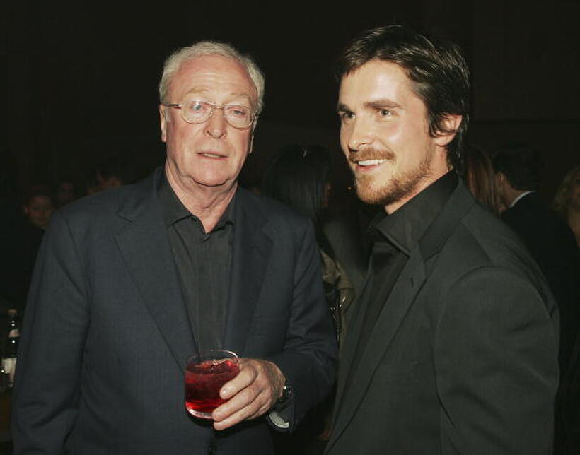 Michael Caine and Christian Bale at the "Batman Begins" premiere after party.