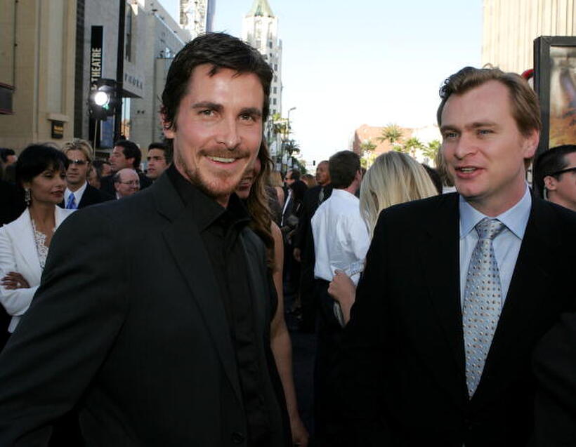 Christian Bale and Christopher Nolan at the "Batman Begins" premiere.