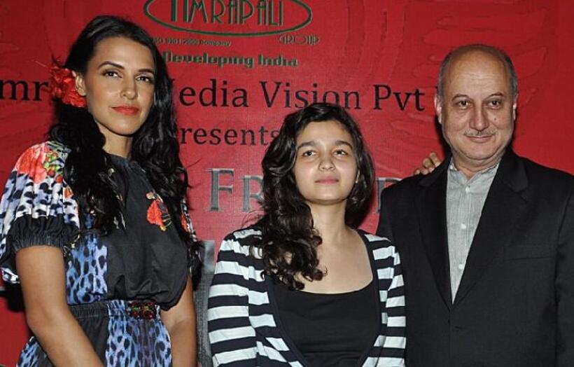 Neha Dhupia, Aliya Bhatt and Anupam Kher at the launch of "Dear Friend Hitler."