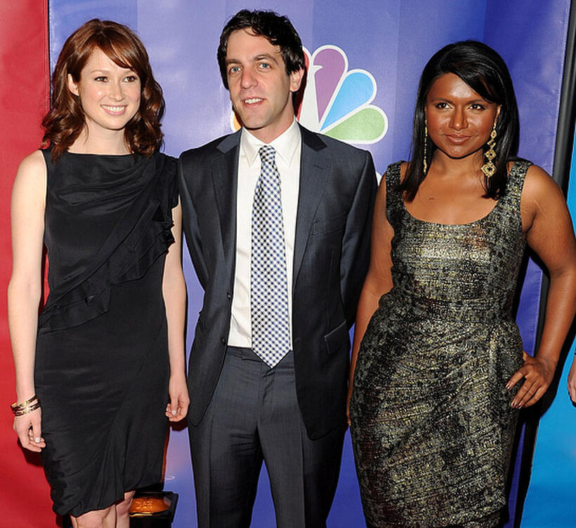 Ellie Kemper, B.J. Novak and Mindy Kaling at the 2010 NBC Upfront presentation in New York City.