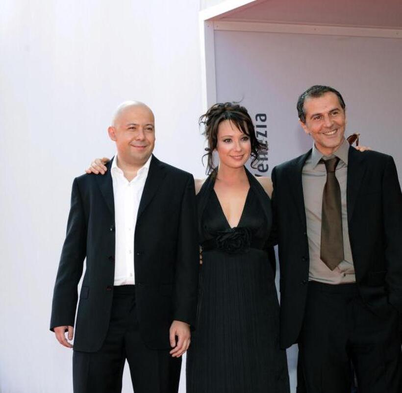 Aleksei German Ml, Chulpan Khamatova and Merab Ninidze at the screening of "Bumaznyj soldat" during the 65th Venice International Film Festival.