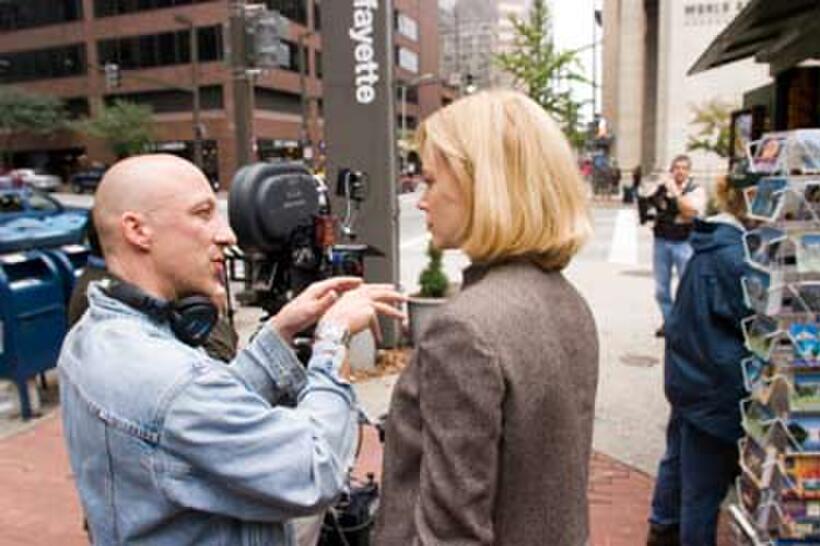 Director Oliver Hirschbiegel and Nicole Kidman on the set of "The Invasion."