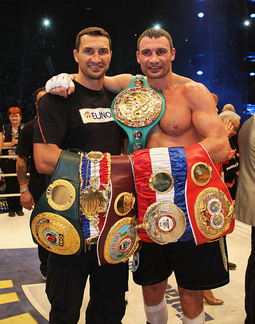 Wladimir Klitschko and Vitali Klitschko at the WBC Heavyweight World Championship fight in Wroclaw.