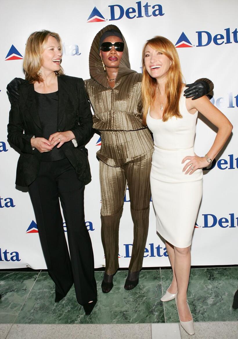 Maud Adams, Grace Jones and Jane Seymour at the celebration of Delta Ailrines' newest international route between New York and London.