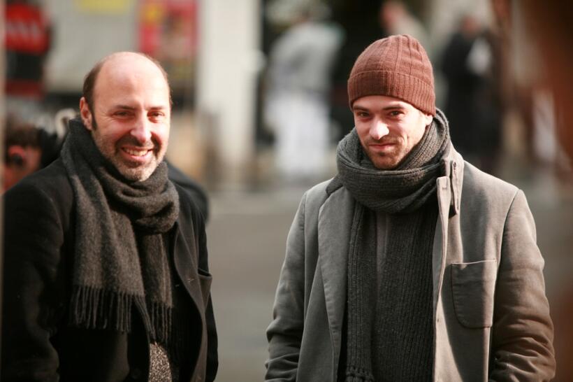 Director Cedric Klapisch and Romain Duris on the set of "Paris."