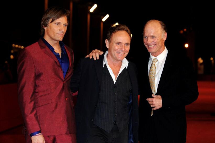 Viggo Mortensen, Robert Knott and Ed Harris at the premiere of "Appaloosa" during the 3rd Rome International Film Festival.