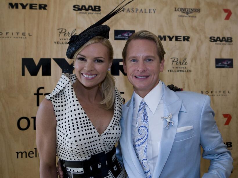 Sonja Kruger and Carson Kressley at the AAMI Victoria Derby Day.