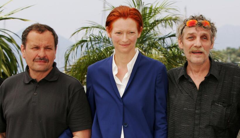 Miroslav Krobot, Tilda Swinton and Guest at the photocall of "The Man from London" during the 60th International Cannes Film Festival.