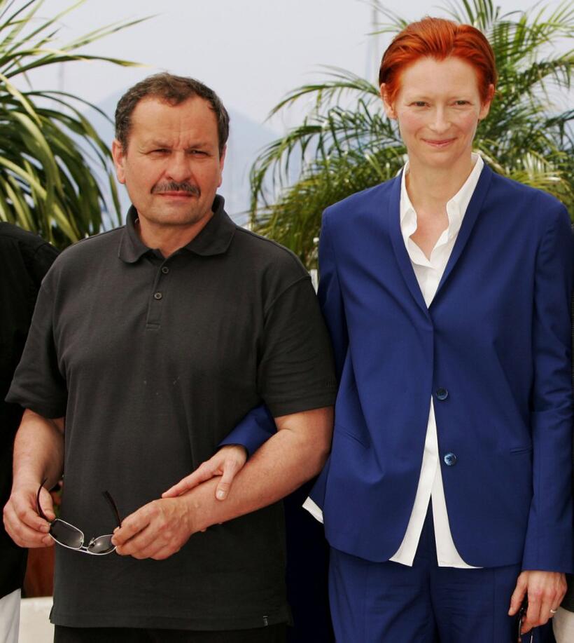 Miroslav Krobot and Tilda Swinton at the photocall of "The Man from London" during the 60th International Cannes Film Festival.