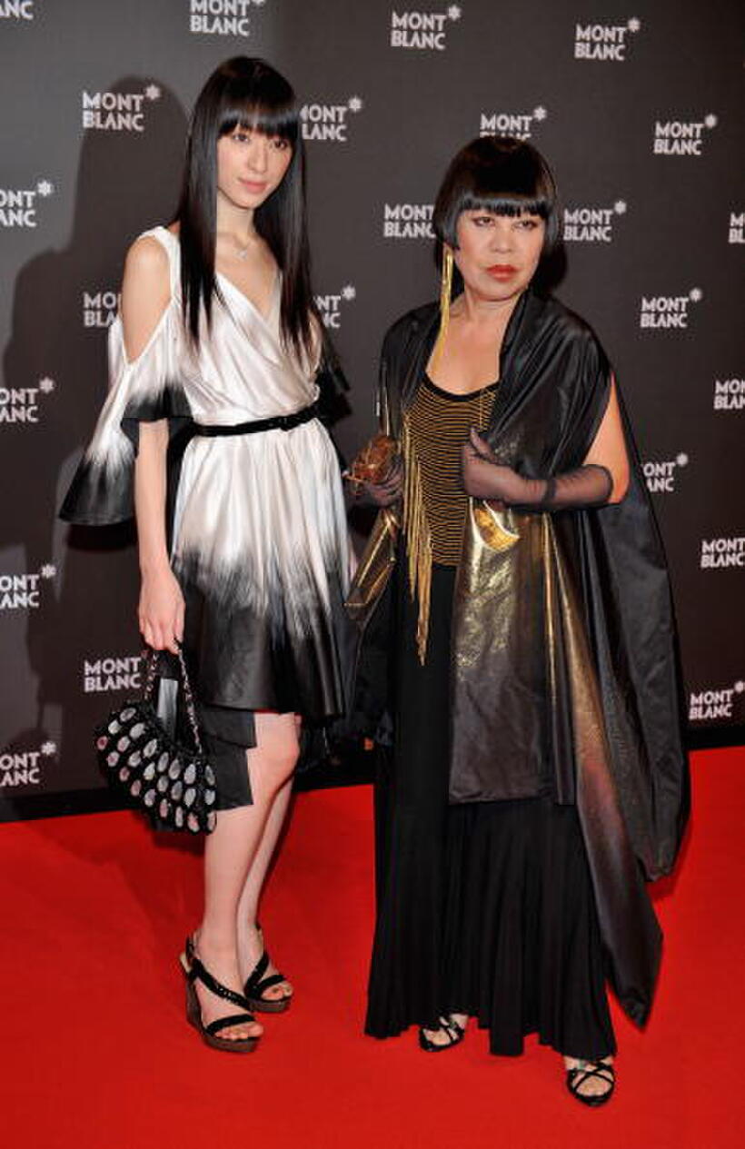 Chiaki Kuriyama and designer Junko Koshino at the "Writing Time" Robert Wilson's watch launch gala.