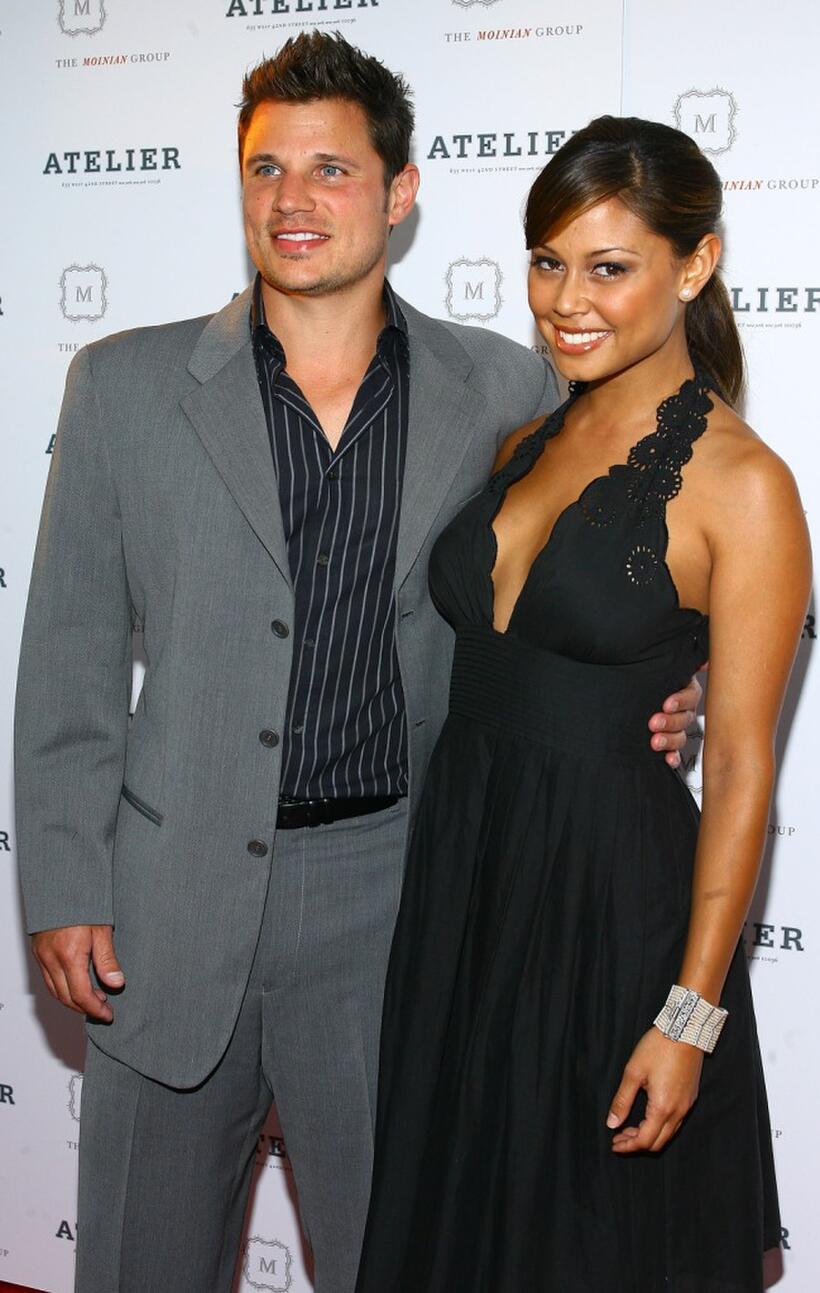 Nick Lachey and Jimmie Johnson at the grand opening of the new residential building "The Atelier."