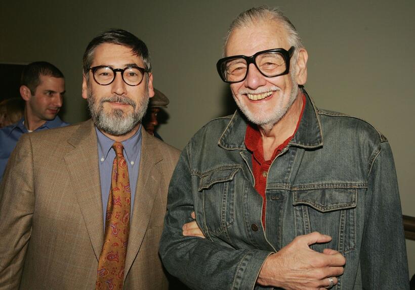 John Landis and George Romero at the party to celebrate "Masters of Horror."