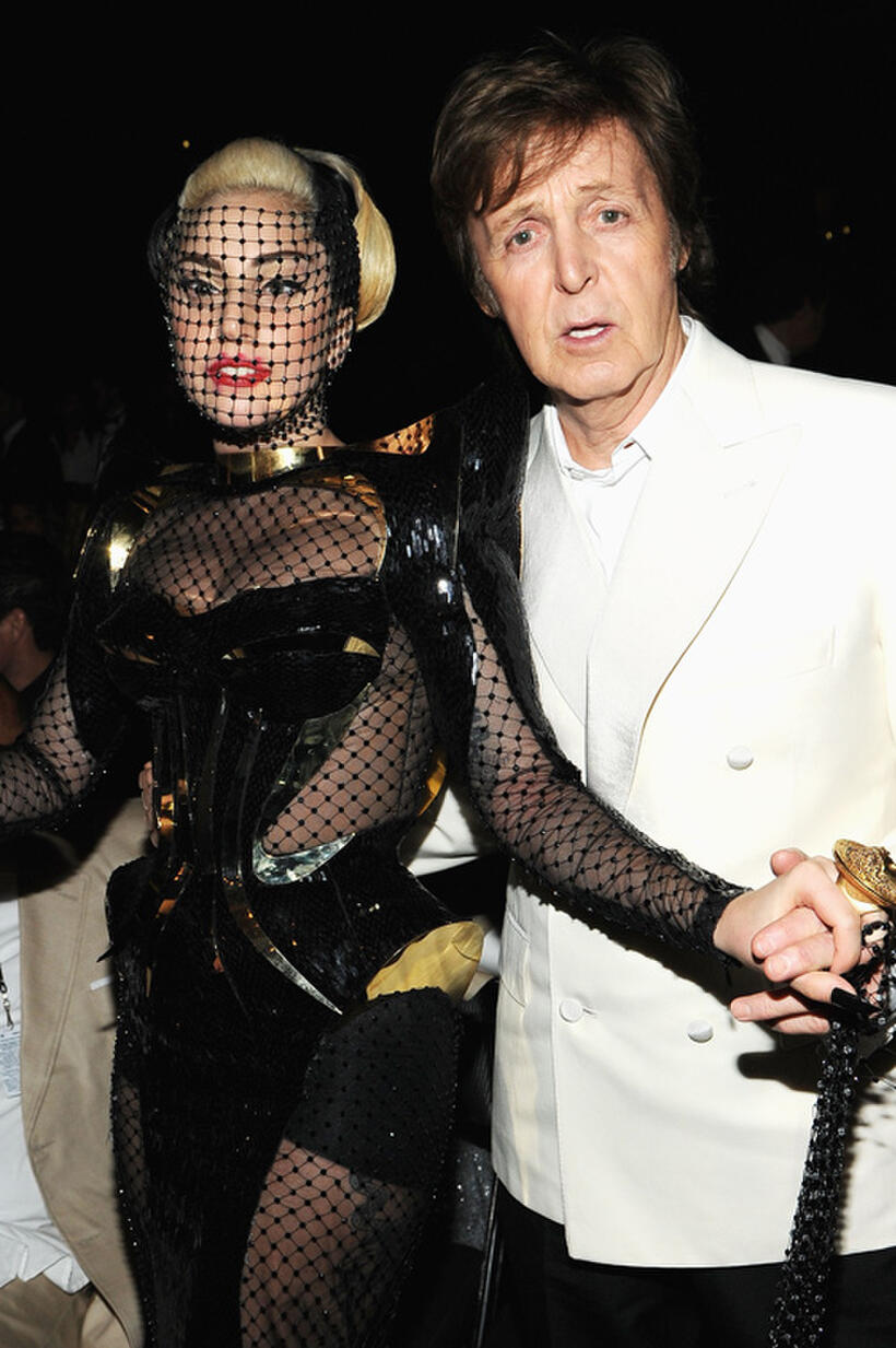 Lady Gaga and musician Paul McCartney at the 54th Annual GRAMMY Awards in California.