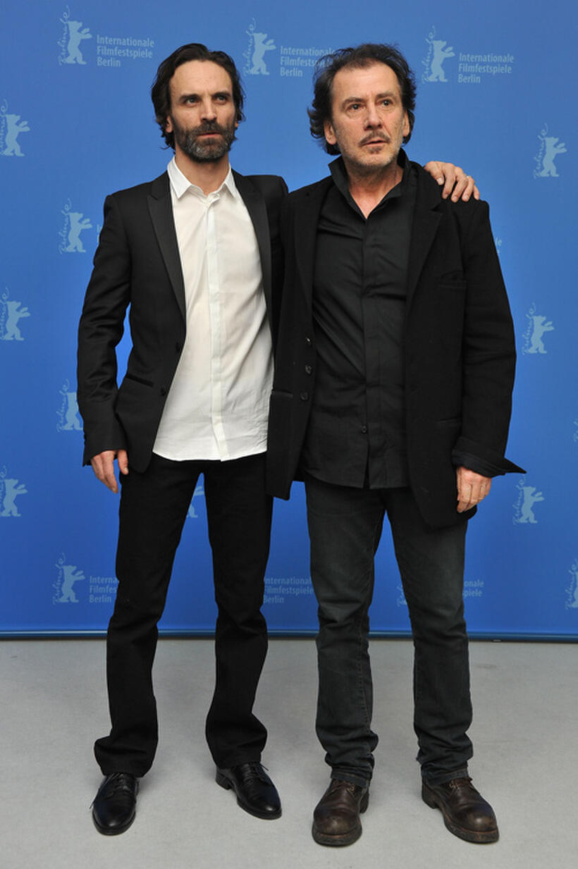 Arben Bajraktaraj and Jean Marie Galey at the photocall of "The Woman Who Brushed Off Her Tears" during day three of the 62nd Berlin International Film Festival.