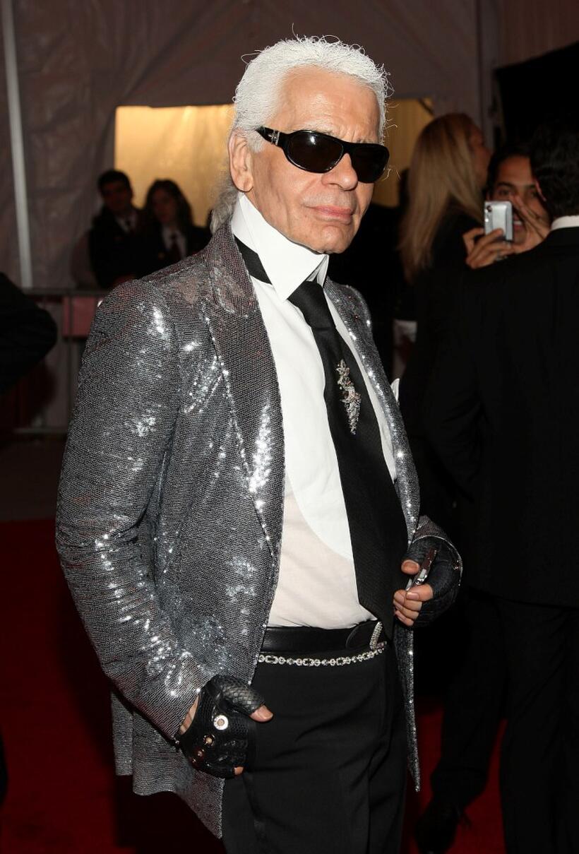 Karl Lagerfeld at the Metropolitan Museum of Art Costume Institute Gala, Superheroes: Fashion and Fantasy.