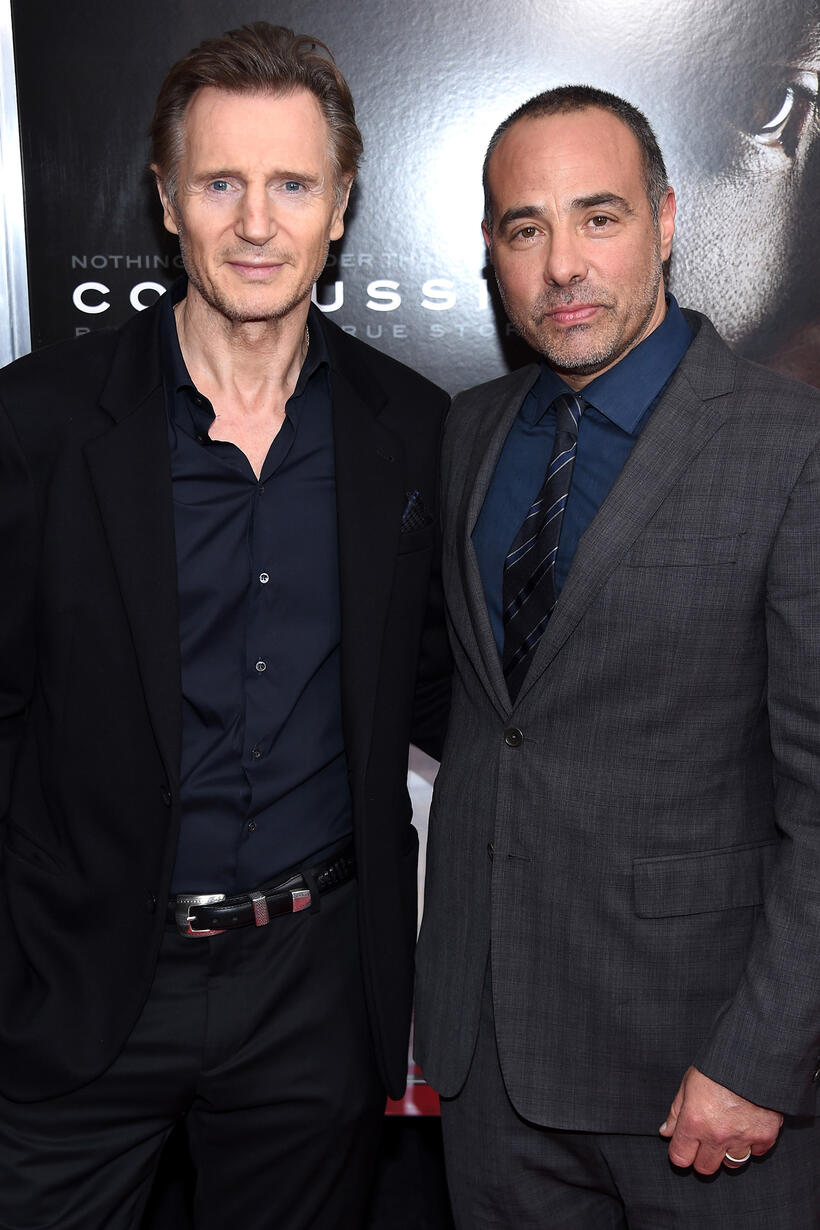 Liam Neeson and Director Peter Landesman Landesman at the New York premiere of "Concussion."