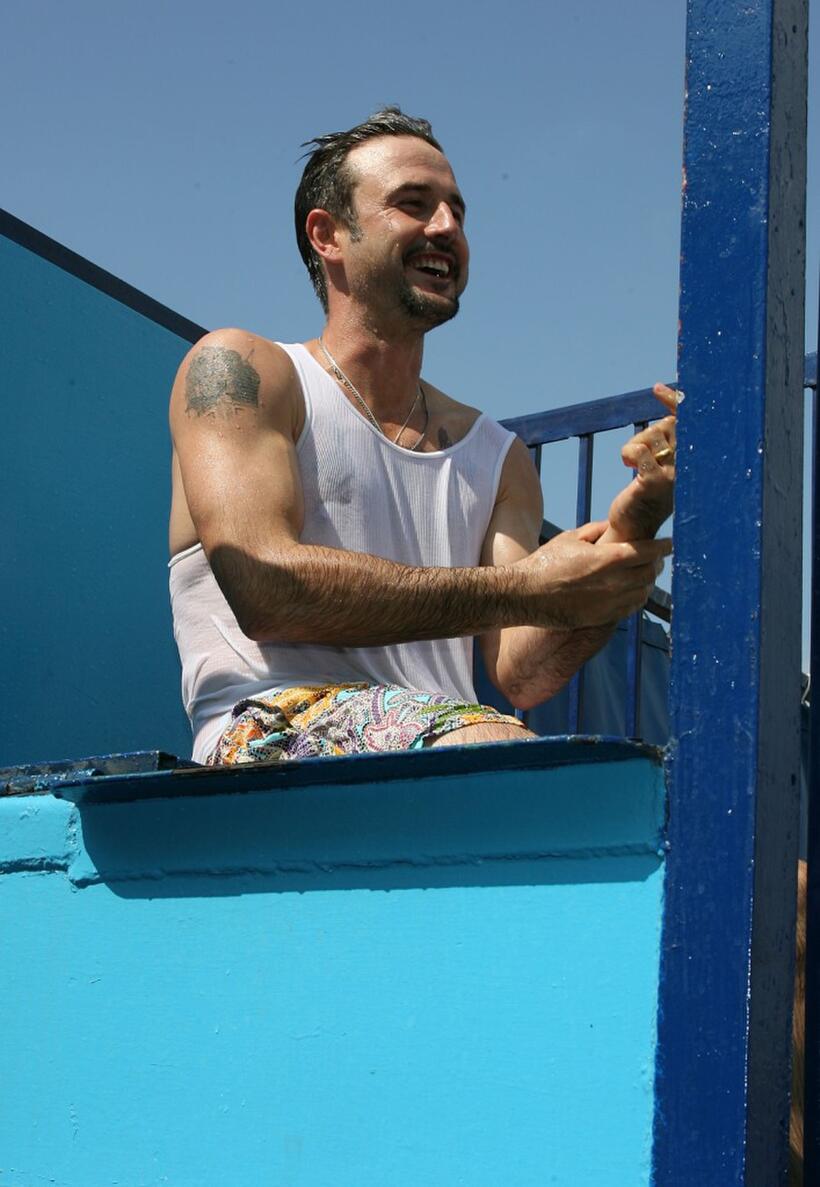 David Arquette takes part in the Dunk tank at the Kinerase Skincare Celebration on the Pier hosted by Courtney Cox to benefit the EV Medical Research Foundation.