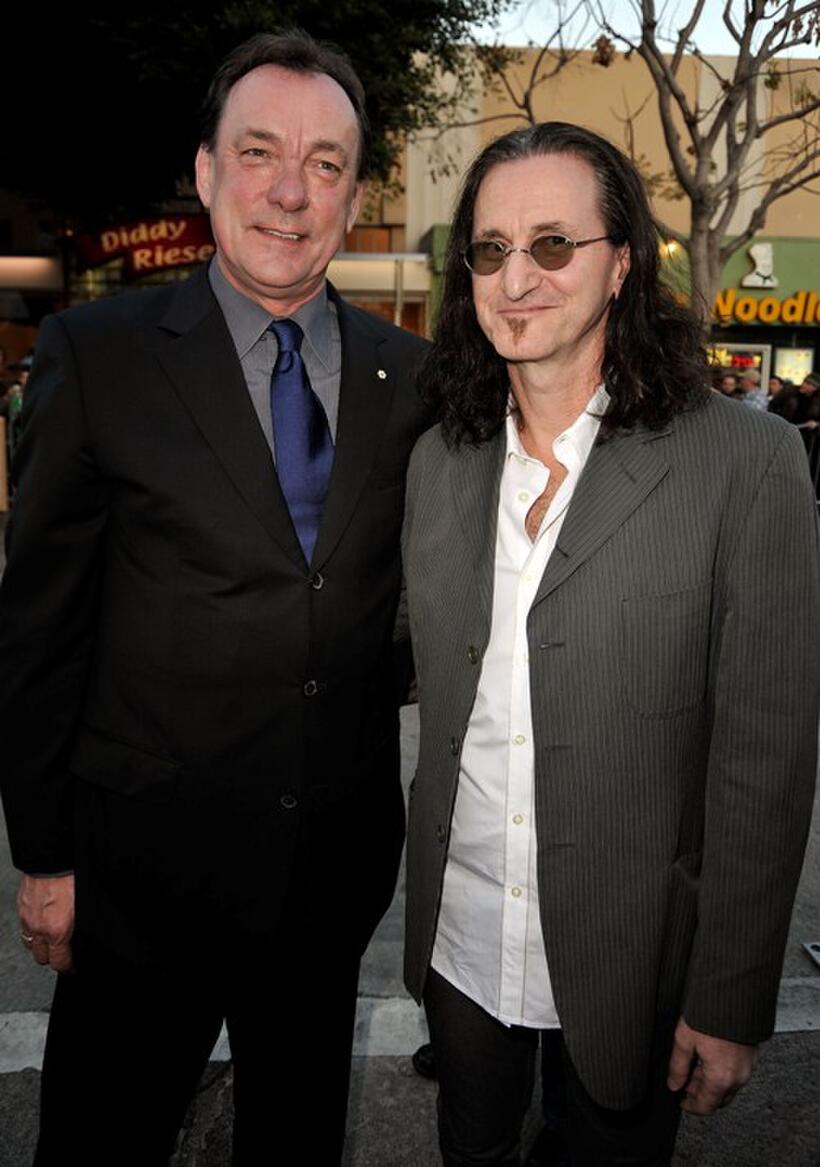 Neil Peart and Geddy Lee at the premiere of "I Love You, Man."