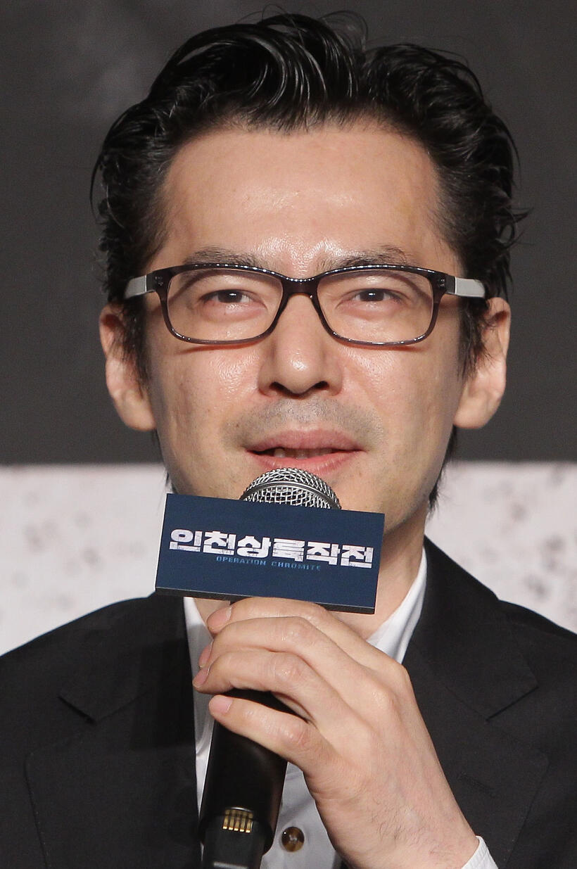 John H. Lee at the press conference for "Operation Chromite" in Seoul.
