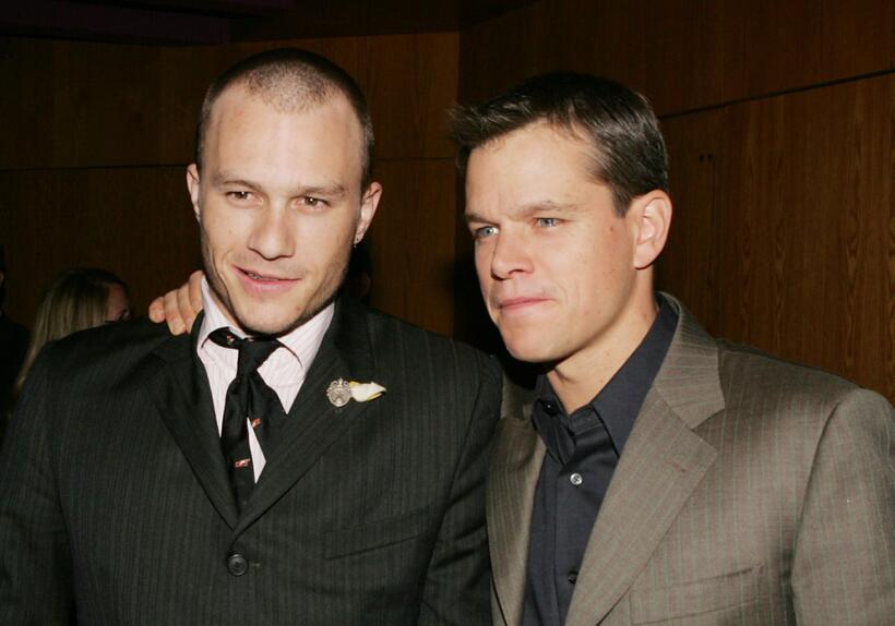 Heath Ledger and Matt Damon at the premiere of "The Brothers Grimm."