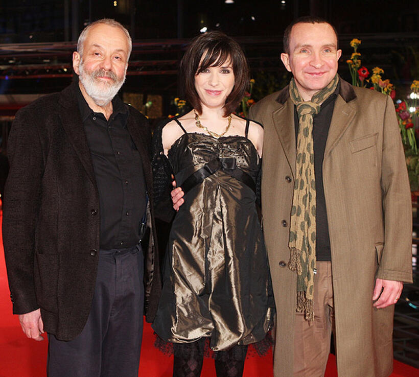 Mike Leigh, Sally Hawkins and Eddie Marsan at the premiere of "Happy-Go-Lucky" during the 58th Berlinale Film Festival.