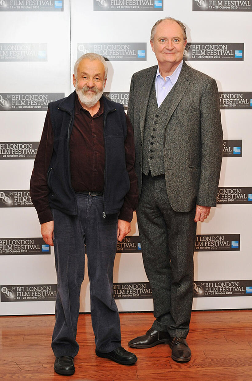 Mike Leigh and Jim Broadbent at the photocall of "Another Year" during the 54th BFI London Film Festival.