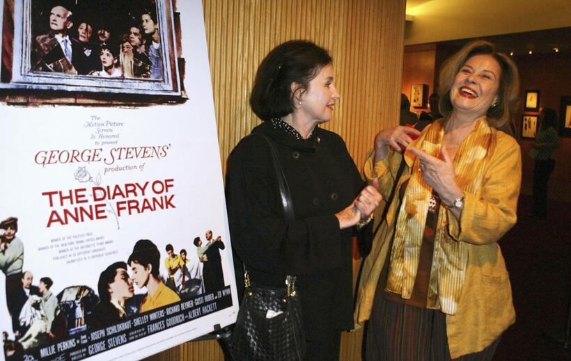 Diane Baker and Millie Perkins at the Academy of Motion Picture Arts and Sciences centennial tribute to Oscar winning director George Stevens.