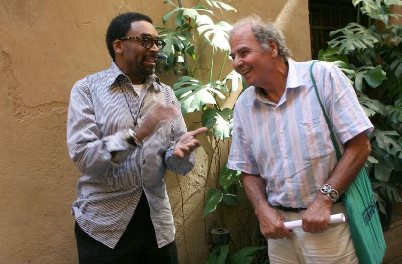 Spike Lee and Massimo Sarchielli at Rome for the promotion of his new movie Miracle at St. Anna .