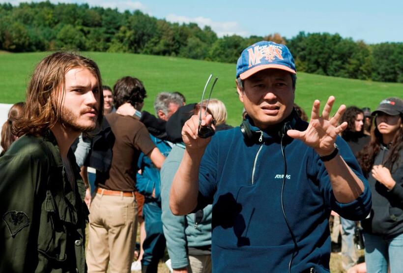 Director Ang Lee and Emile Hirsch on the set of "Taking Woodstock."