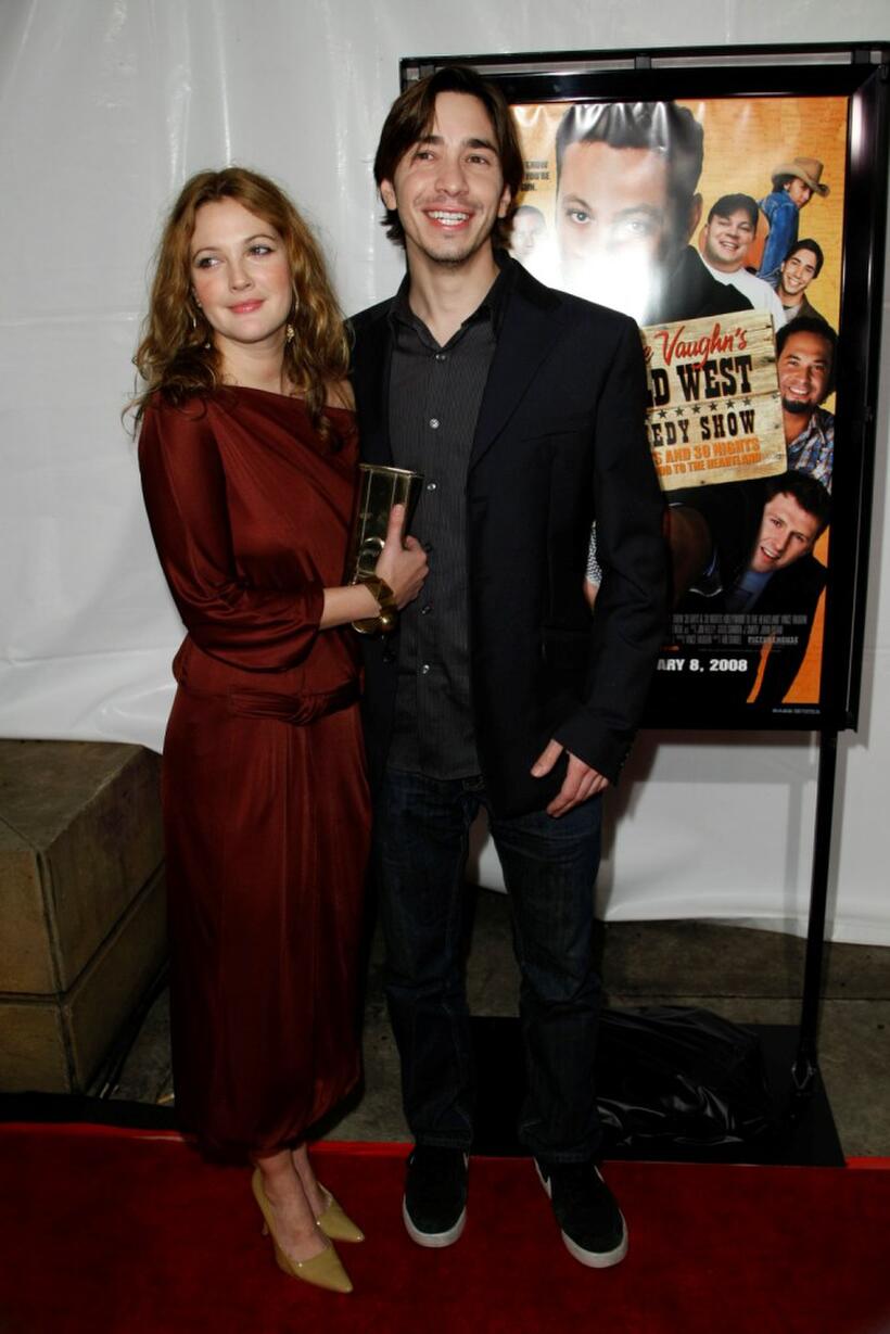 Drew Barrymore and Justin Long at the premiere of "Vince Vaughn's Wild West Comedy Show."