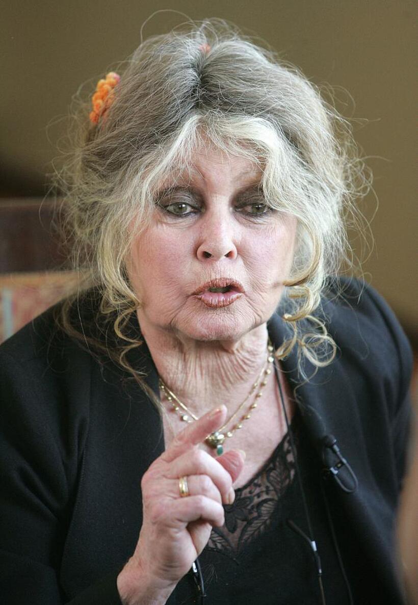 Brigitte Bardot at a press conference in Ottawa.