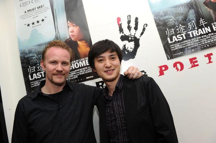 Morgan Spurlock and Lixin Fan at the New York premiere party of "Last Train Home."