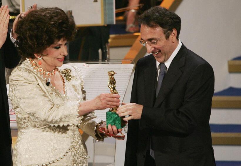 Gina Lollobrigida and Silvio Orlando at the 50th Annual David Di Donatello Awards.