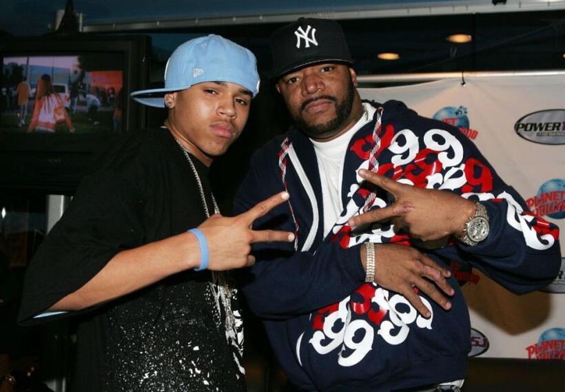 Chris Brown and Ed Lover at the live radio broadcast for Power 105.1 at Planet Hollywood.