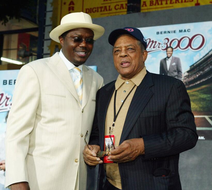 Bernie Mac and Willie Mays at the premiere of "Mr. 3000."