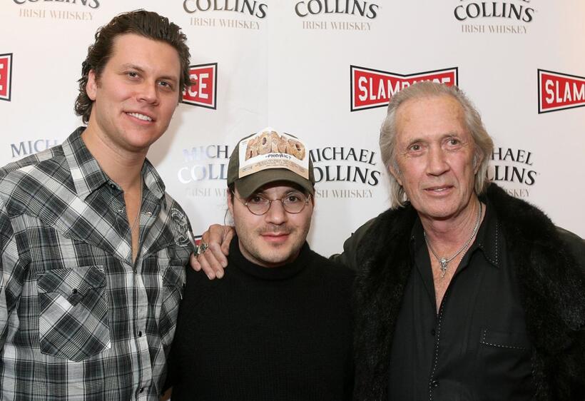 Hayes MacArthur, Adam Rifkin and David Carradine at the premiere of "Homo Erectus" during the 2007 Slamdance Film Festival.