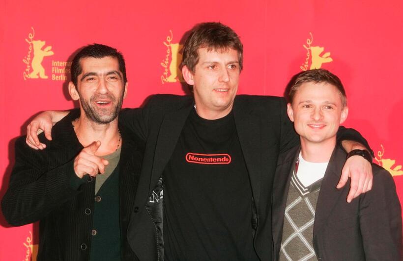 Erdal Yildiz, director Hannes Stoehr and Florian Lukas at the photocall of "One Day in Europe" during the 55th Annual Berlinale International Film Festival.