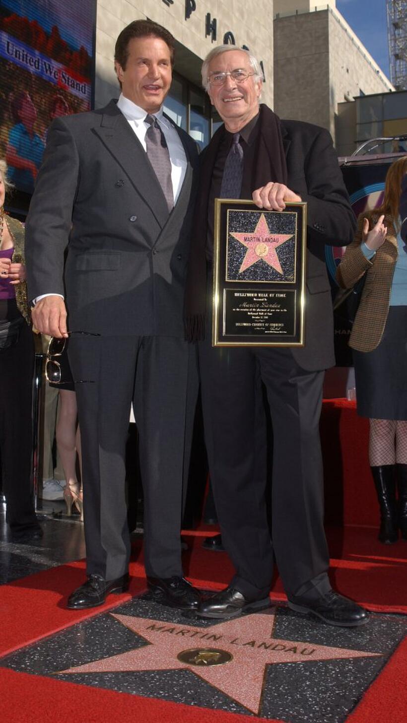 Peter Lupus and Martin Landau at the Hollywood Walk of Fame.