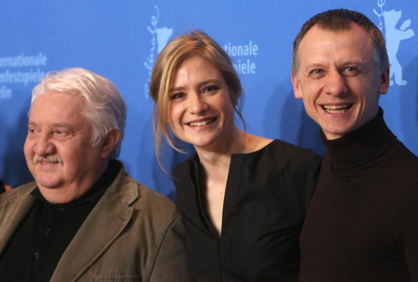 Marian Labuda, Julia Jentsch and Ivan Barnev at the photocall of "I Served the King of England" during the 57th Berlinale International Film Festival.