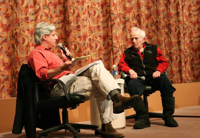 Norman Mailer and David Ulin at the Writers Guild Theater with his new book "The Castle In The Forest".